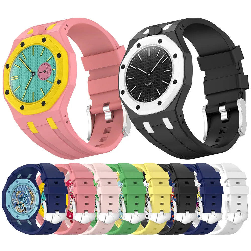 Silicone Strap with PC Case For Swatch X AP Royal Pop Pocket Watch Changer to Wristwatch Integrated Band Accessories