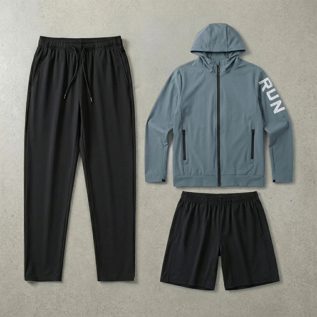 Fitness Full Set Tracksuit for Marathon Training Cycling Jogging Men Running Suit Gym Sportswear Training Sweatpants3 Piece Suit