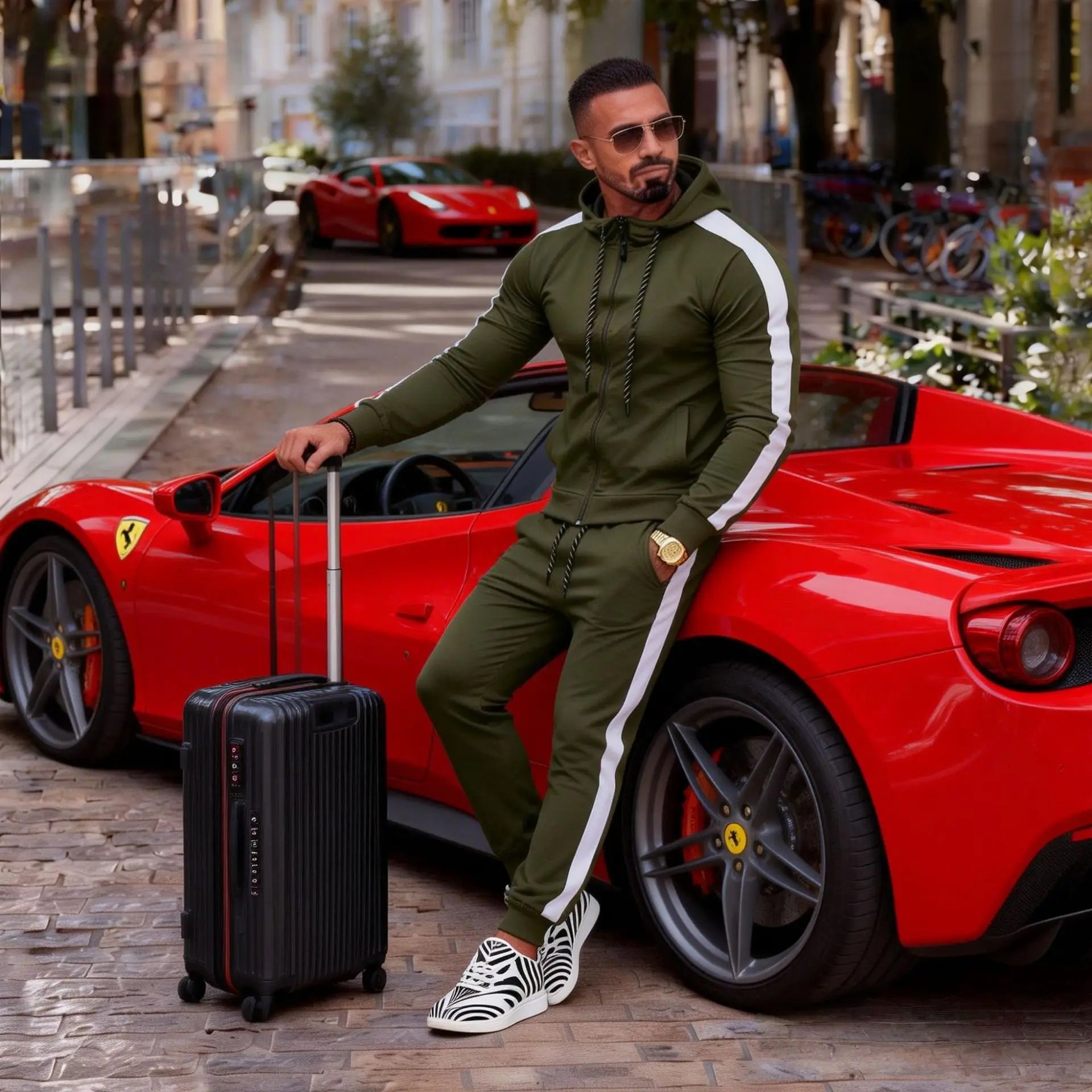 Men's 2 Piece Tracksuit Set Casual Zip Hoodie and Joggers Pants with Side Stripe Sport Outfit