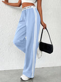 High-Waisted Elastic Waist Pants with Double Stripes - Oversized Comfy Lounge Trousers