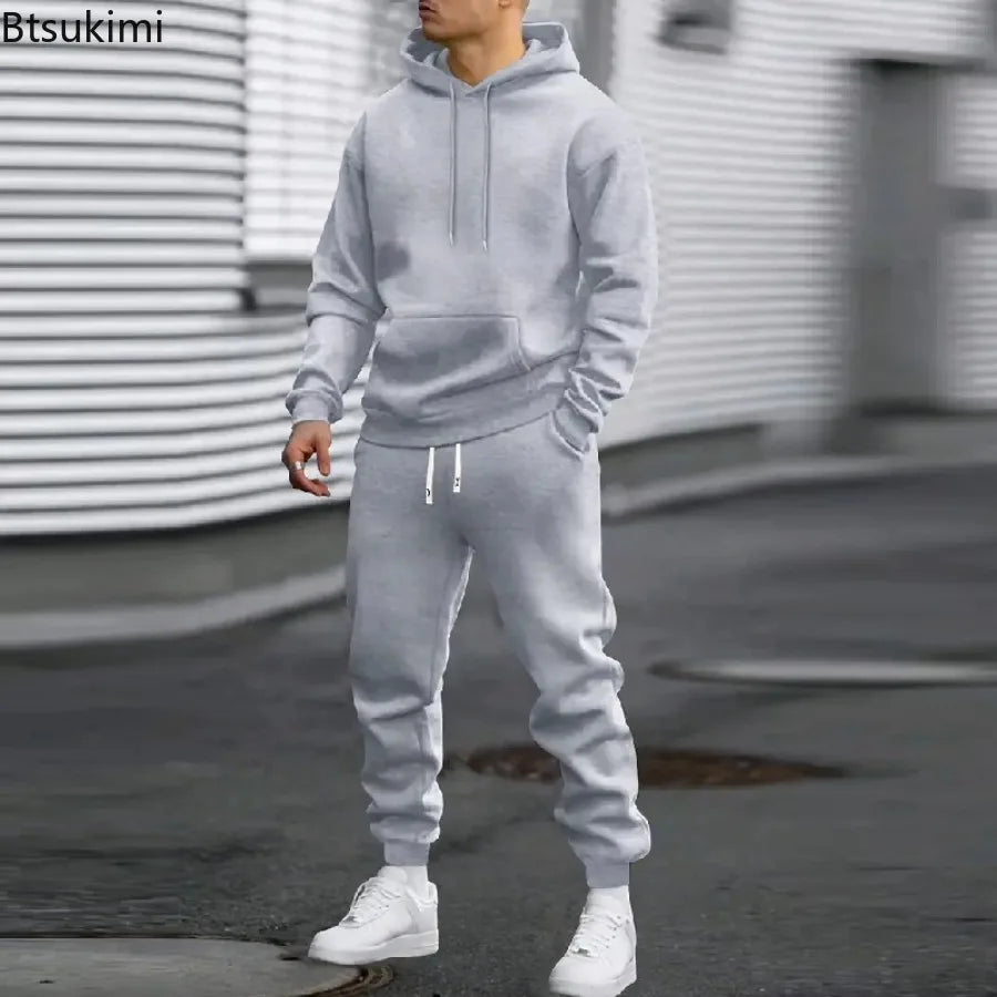 2026 Men Sets Casual Sports Two Piece Sets Spring Autumn Loose Comfortable Simple Tracksuits Man Solid Hoodies Sweatpants Outfit