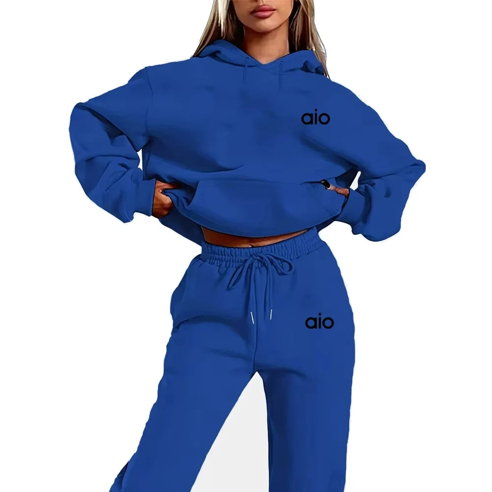 ai Printing High Quality Women Monochrome Hooded Hoodie Set Casual Two-Piece Set New Fashion Hot sweatpants tracksuit