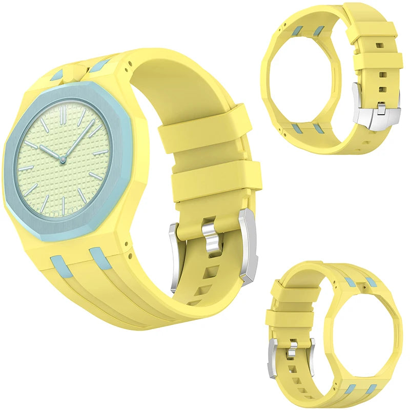 2 in 1 Hard PC Protective Case＋Soft Silicone Strap For Swatch X AP RoyalPop Pocket Watch Modification Wristband Conversion Parts