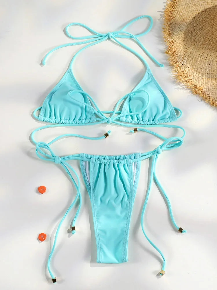 Women's Triangle Micro Bikini Set – Thong Bandage Brazilian Swimwear
