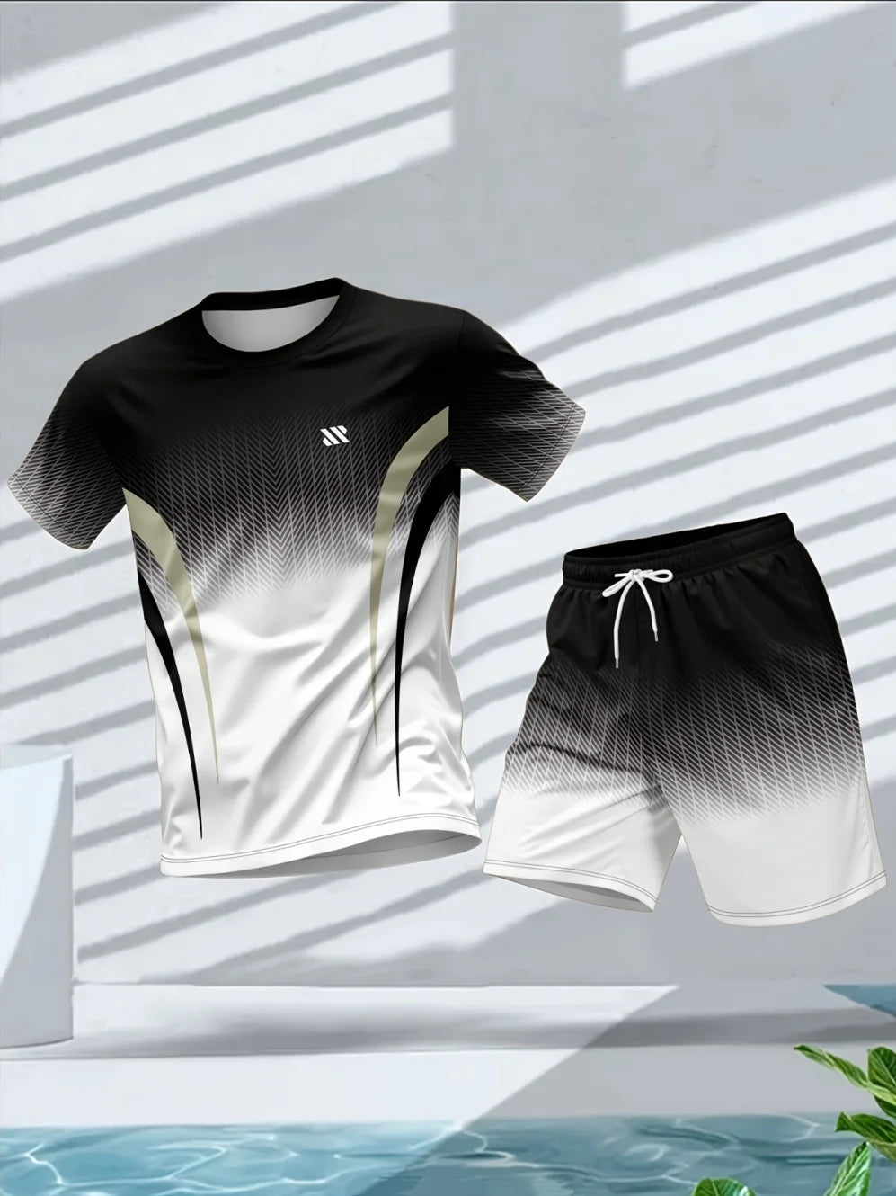 2026 Summer Man Set 2PCS Shorts Sports Suit Mens Fitness Clothes Quick Dry Gradient Printing Running Short Sleeve Men's Clothing