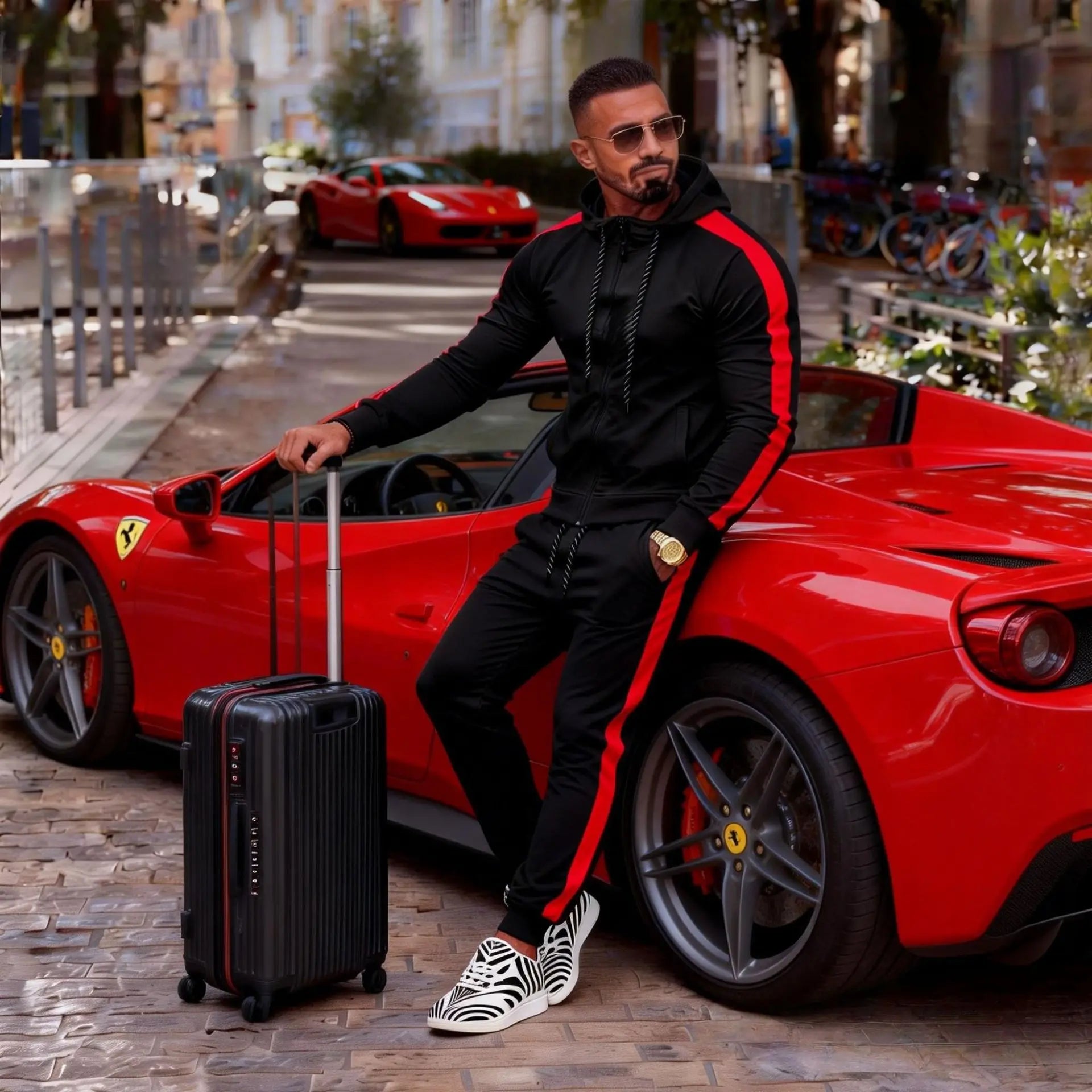 Men's 2 Piece Tracksuit Set Casual Zip Hoodie and Joggers Pants with Side Stripe Sport Outfit