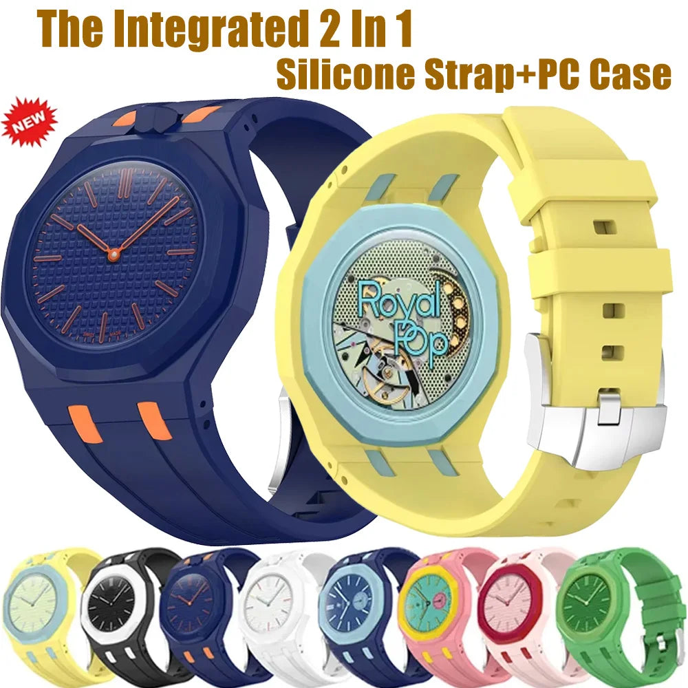 PC Cover＋Silicone Band For Swatch X AP Royal Pop Pocket Watch Modification Kit Changer to 2 In 1 Bracelet Wristwatch Accessories