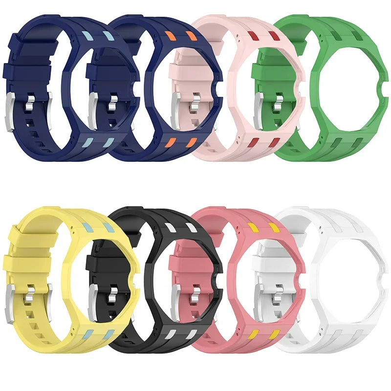 Splicing 3 O Clock PC Mod Kit Case Frame +Silicone Strap For Swatch AP Royal Pop Modification Integrated Cover Band Accessorries